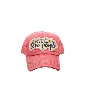 DISTRESSED SALMON 'LOVE GOD LOVE PEOPLE' CAP ( Salmon Color)